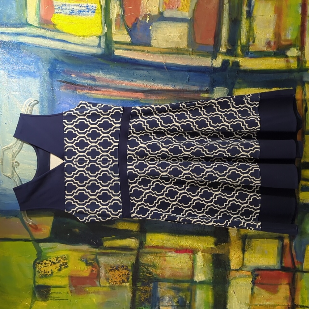 Land’s End navy sleeveless A line dress in fit & flare with pockets size 14 - Picture 5 of 11